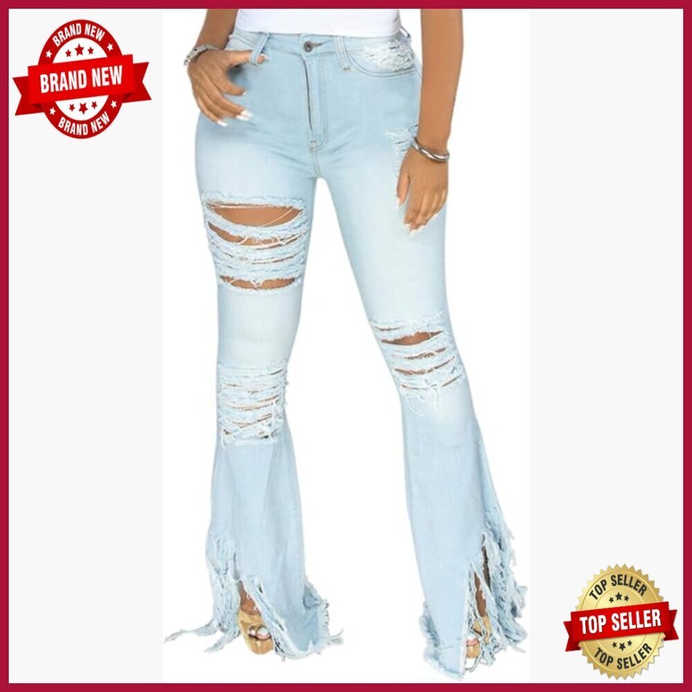 High Waisted Bell Bottom Jeans, Flare Wide Leg Denim Pants, Stretch Fabric